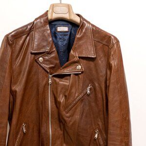 Brunello Cucinelli Men's Leather Moto Jacket Size 48